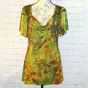 Live and Let Live, Women's Multicolored Tie-Dye Patterned Tunic, Size L